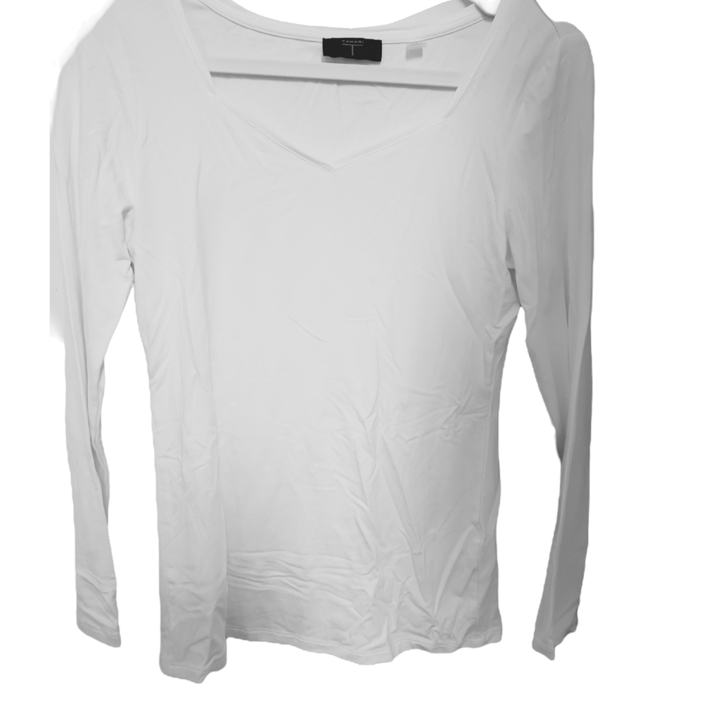 T Tahari Sweetheart Neck Long Sleeve Fitted T-Shirt in S